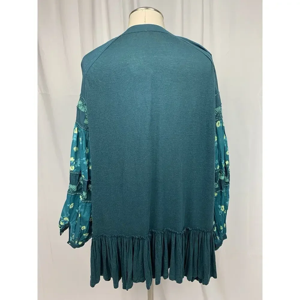 Free People Mix It Up Tunic Dress Balloon Sleeve Teal Blue Green Size S BNWT